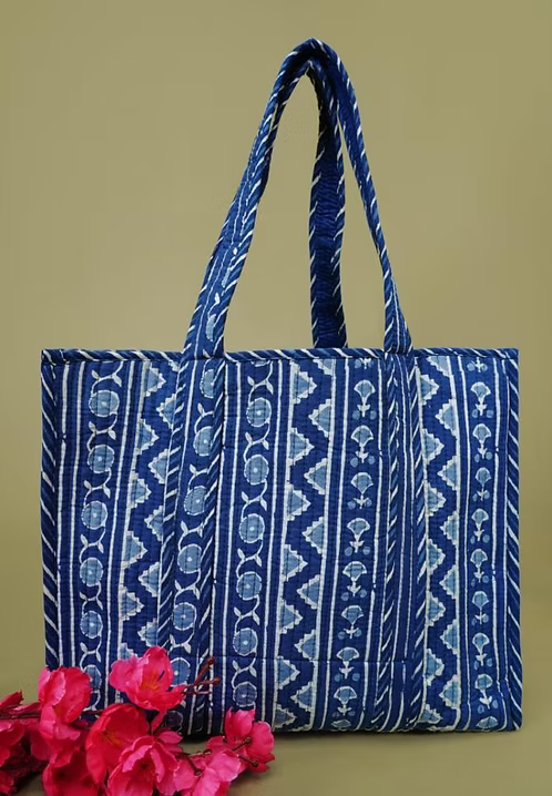 Block Printed Cotton Quilted Shopping Bags