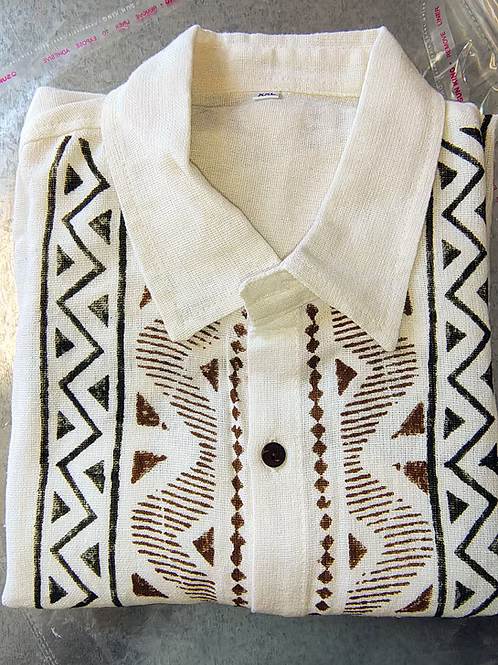 Bohemian Style Block Print Casual Shirt