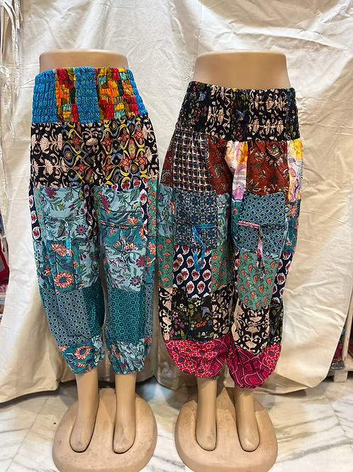 Cotton Multi Colour Patch Block Printed Harem Pants