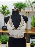 Bohemian Geometric Deep V-Neck Embroidered Halter Crop