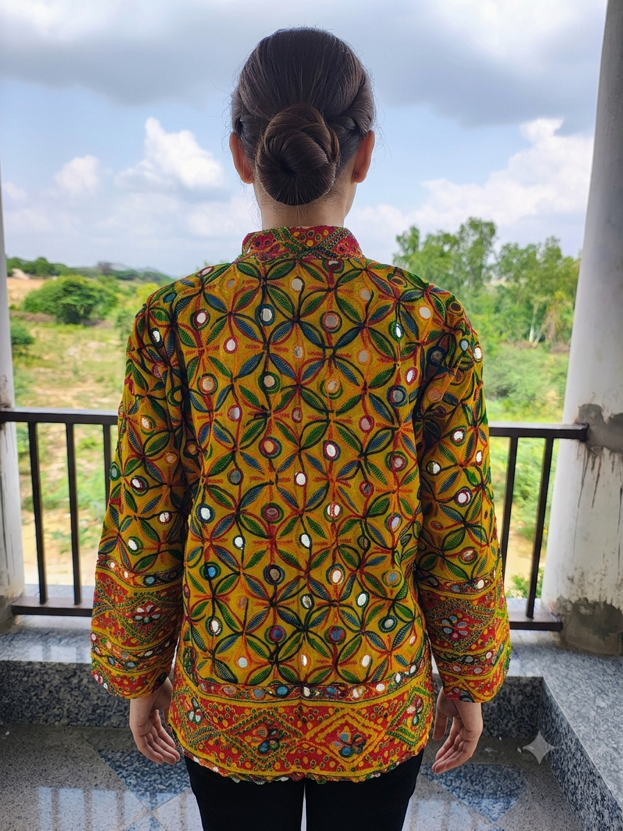 Jacket With Kachhi Banjara Embroidery In Cotton