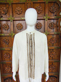 Bohemian Block Print Mandarin Collar Long Sleeve Men's 100% Cotton Shirt
