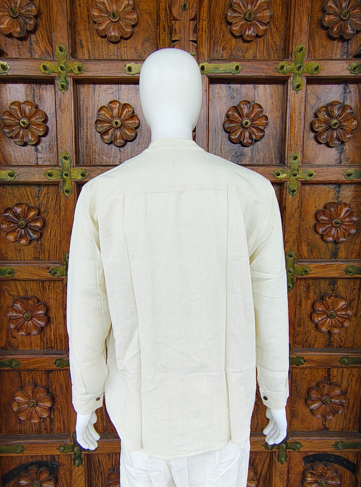 Bohemian Block Print Mandarin Collar Long Sleeve Men's 100% Cotton Shirt