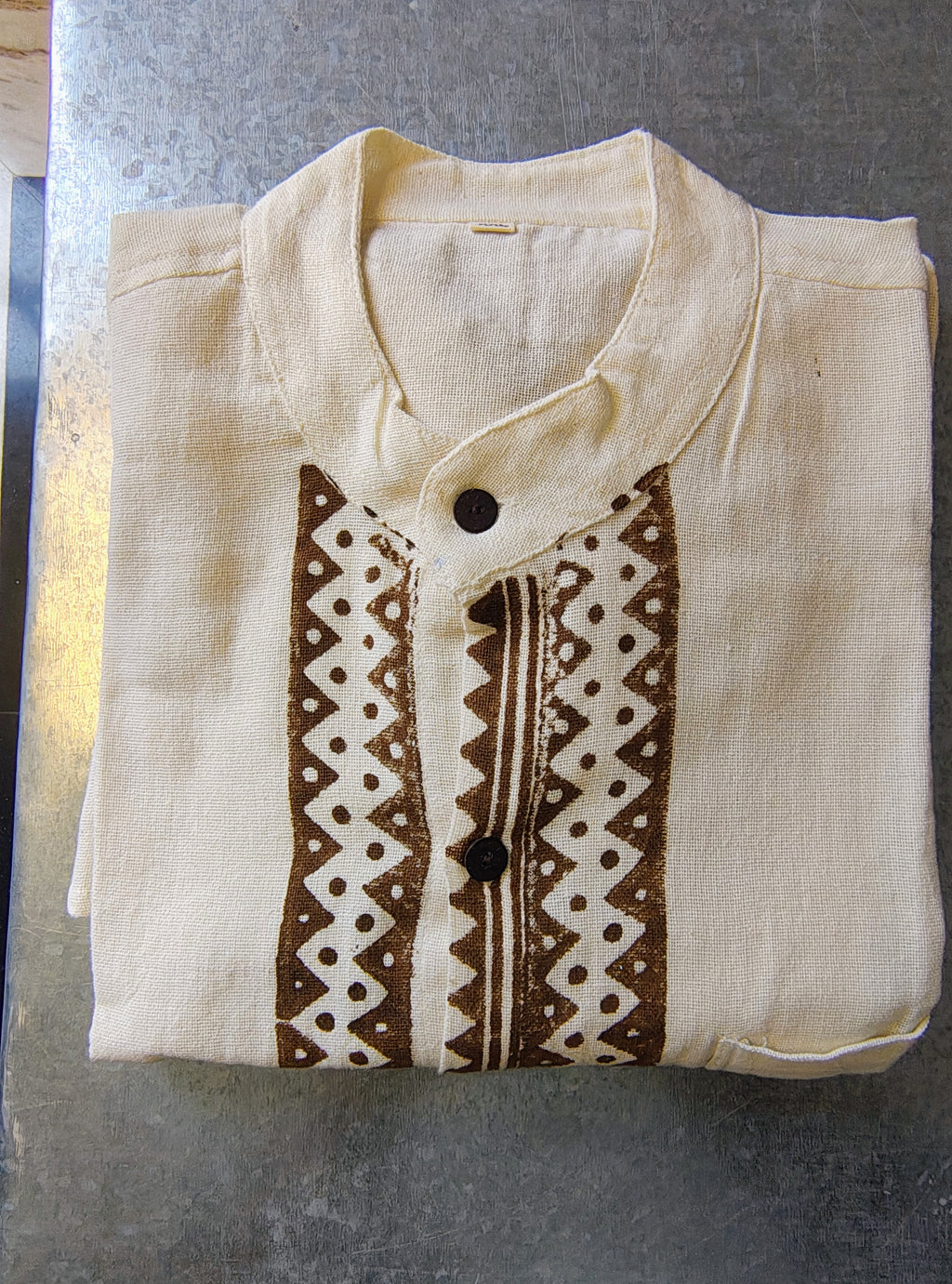 Bohemian Block Print Mandarin Collar Long Sleeve Men's 100% Cotton Shirt