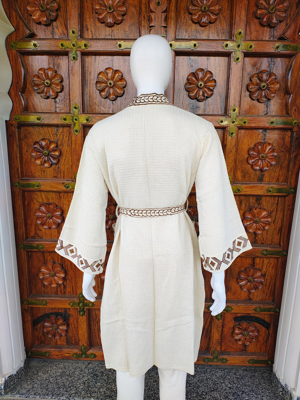 V-neck Collar Knee Length 100% Cotton Soft Unisex Waffle Kimono
