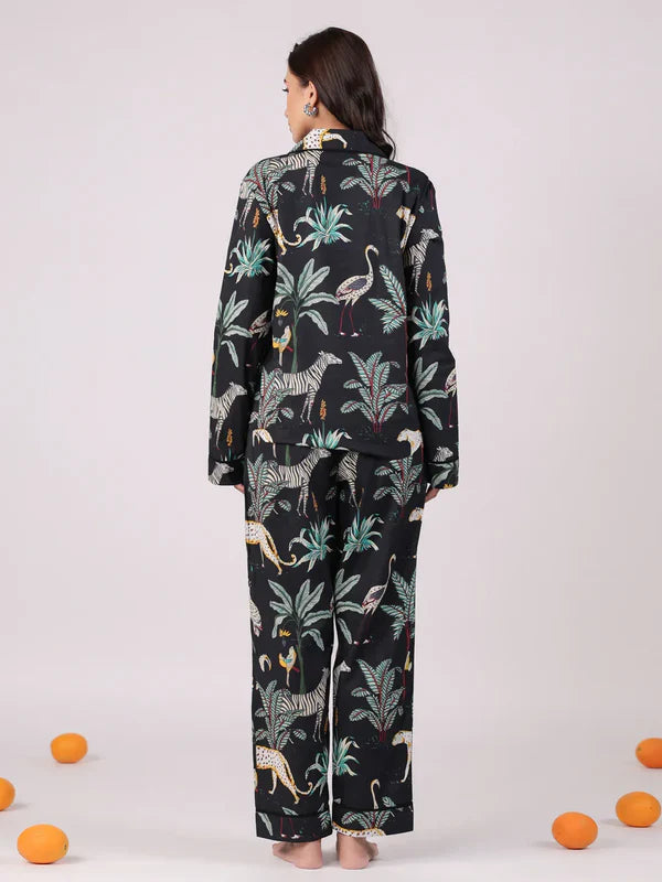 Black Animal Printed Night Suit