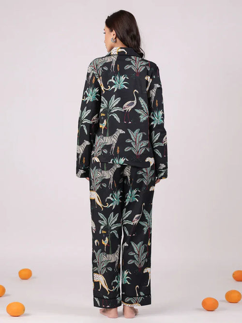 Black Animal Printed Night Suit