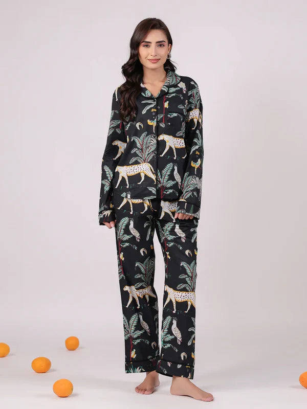 Black Animal Printed Night Suit