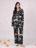 Black Animal Printed Night Suit
