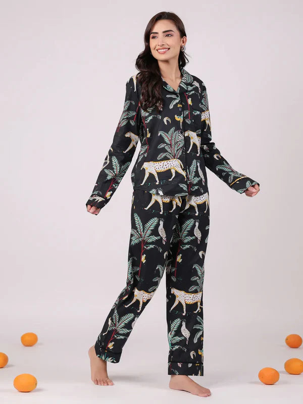 Black Animal Printed Night Suit