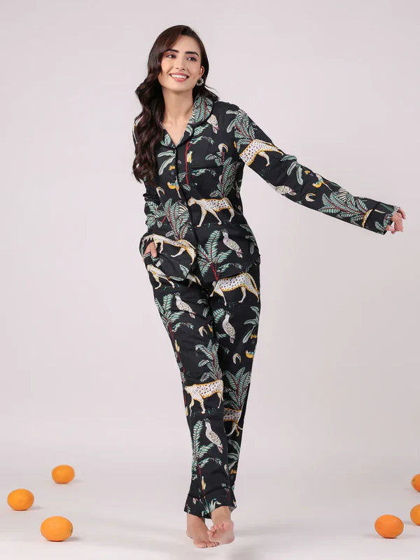Black Animal Printed Night Suit