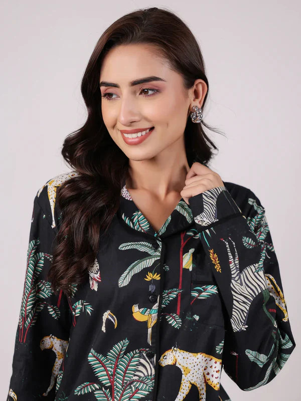 Black Animal Printed Night Suit
