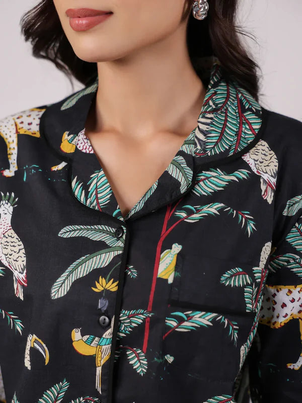 Black Animal Printed Night Suit