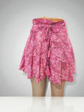Mid Waist Silk Paisley Print Tassel Tie Bermuda Shorts