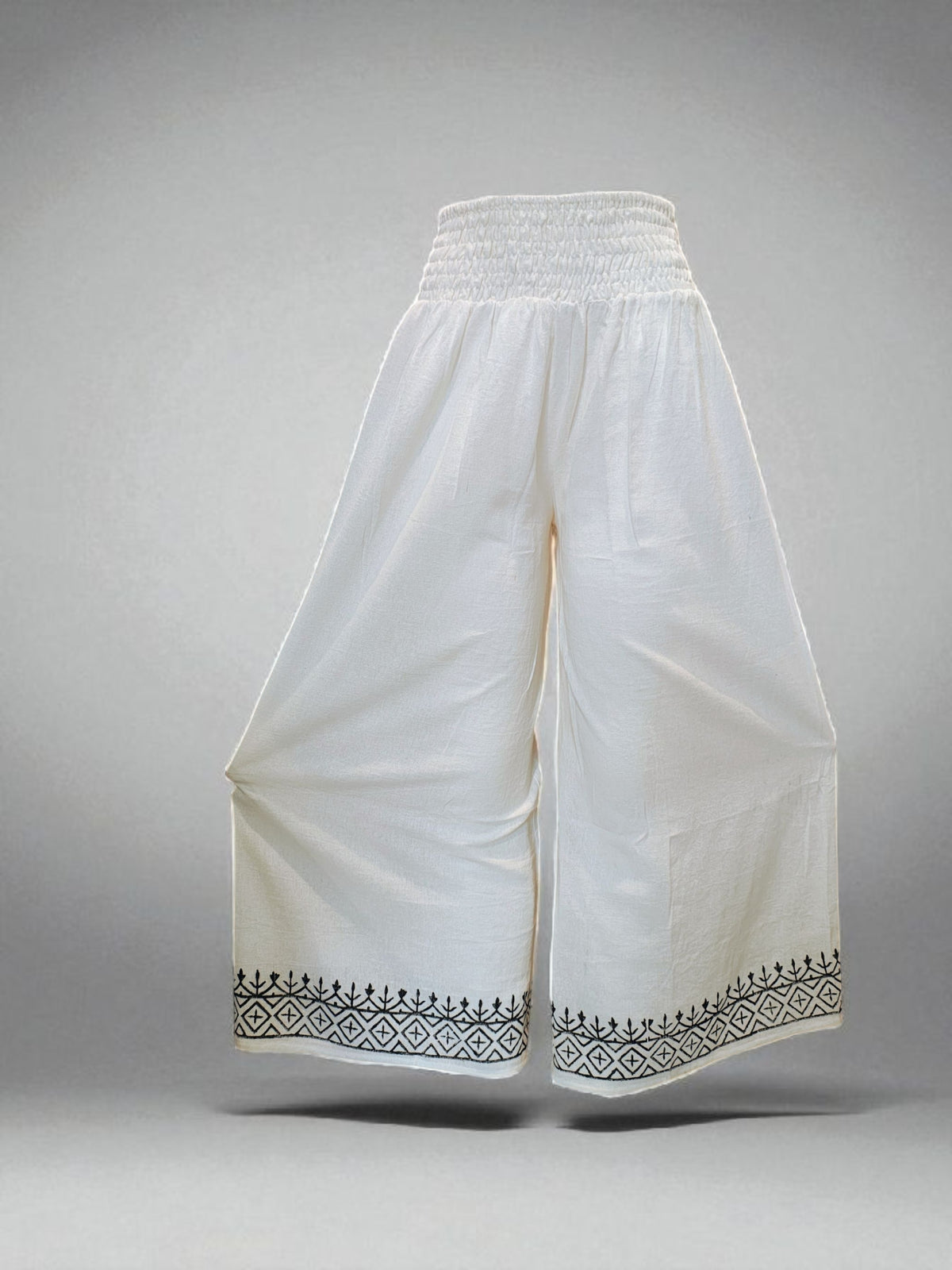 Bohemian Embroidered 100% Cotton Loose-Fit Palazzo Pants