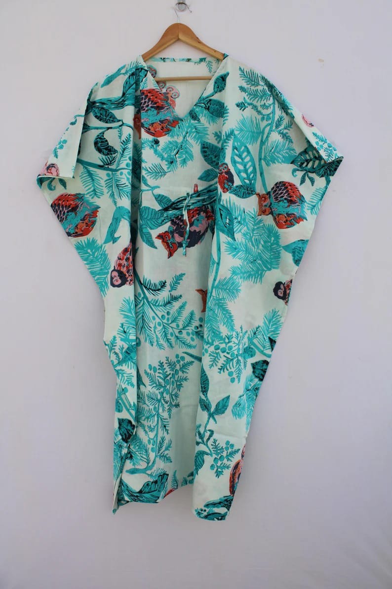 Cotton Block Printed Fabric Long Short Kaftan