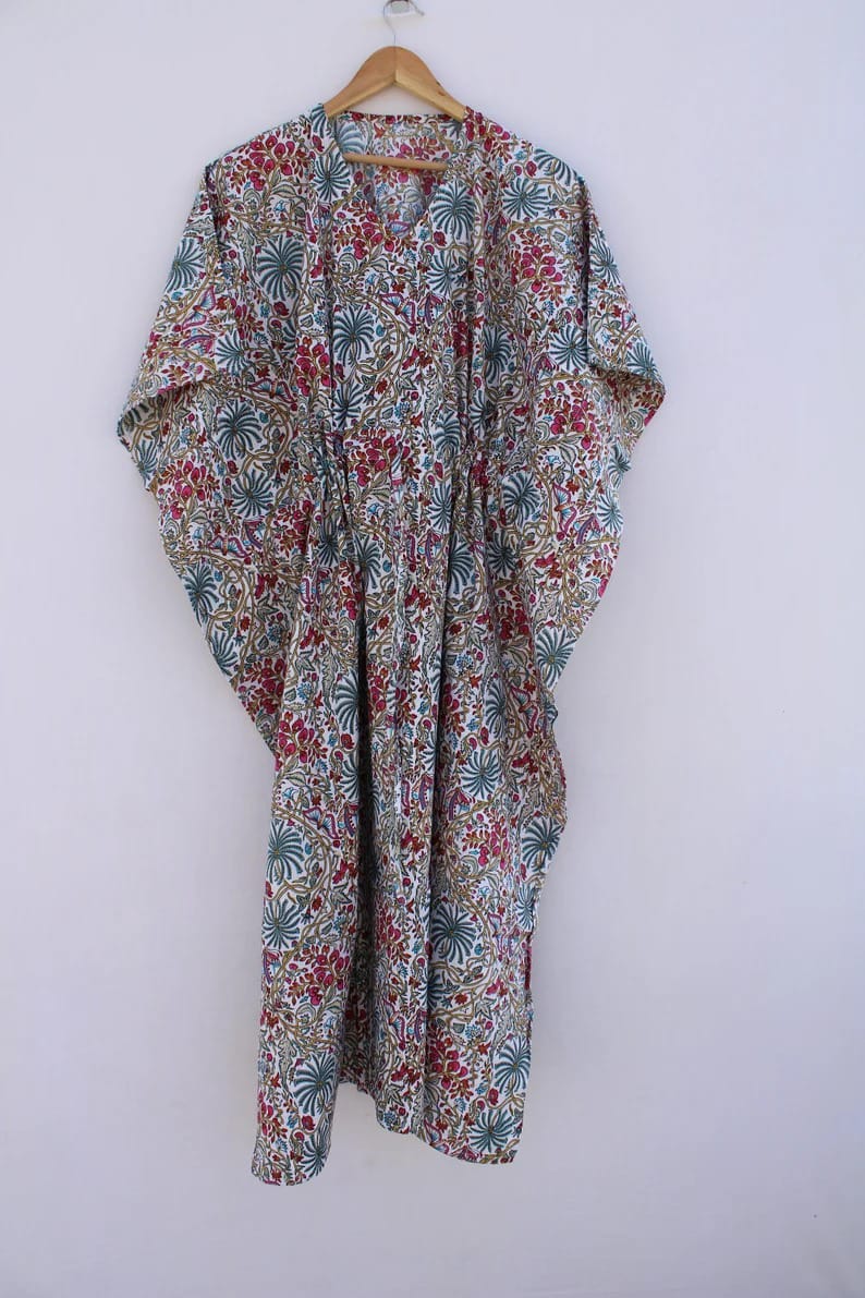 Cotton Block Printed Fabric Long Short Kaftan