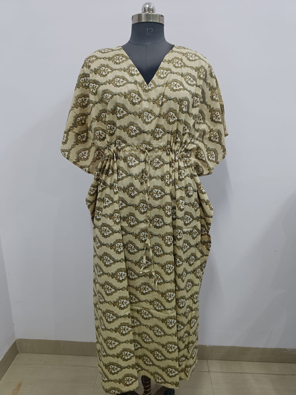 Cotton Block Printed Fabric Long Short Kaftan