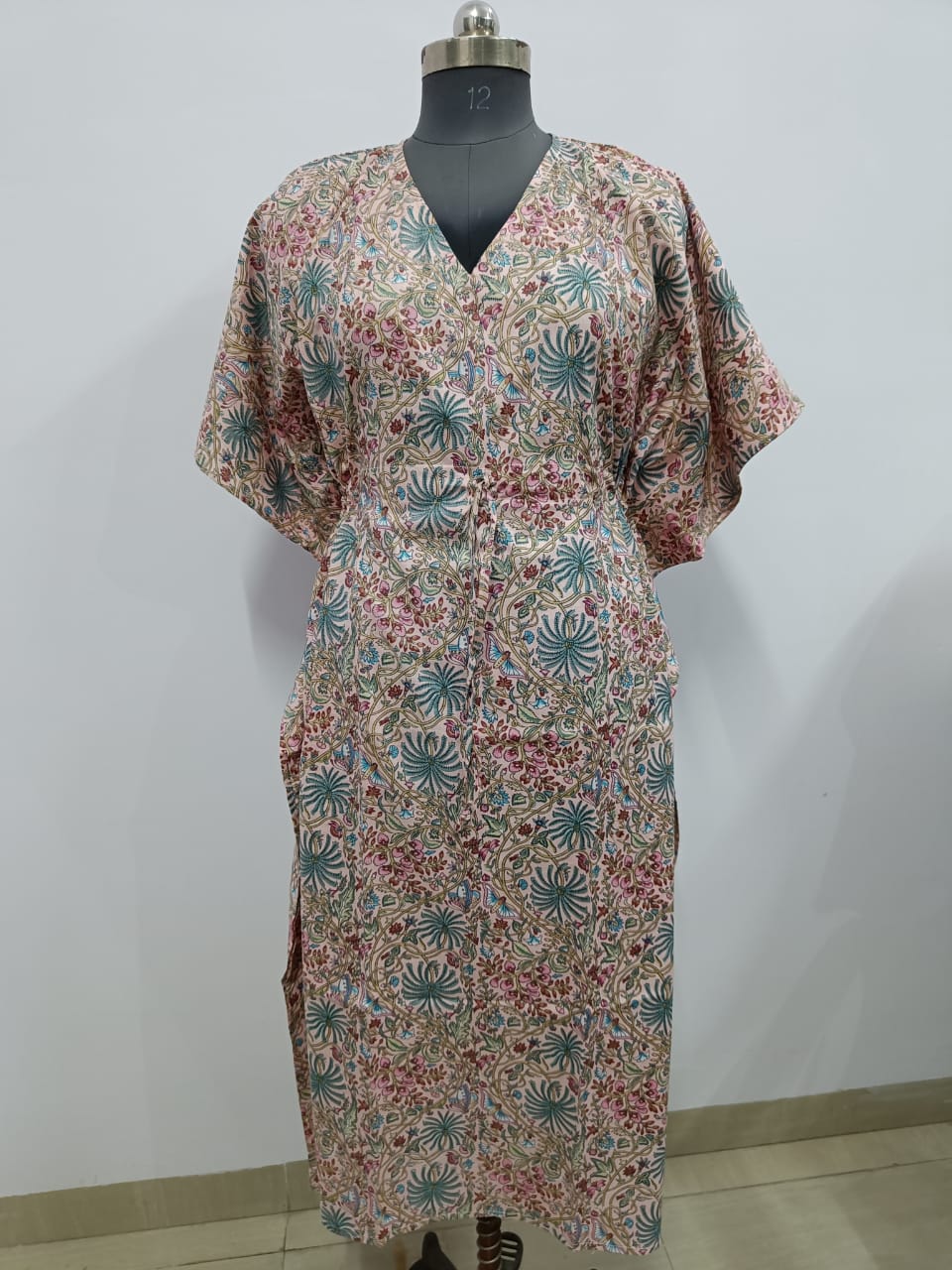 Cotton Block Printed Fabric Long Short Kaftan