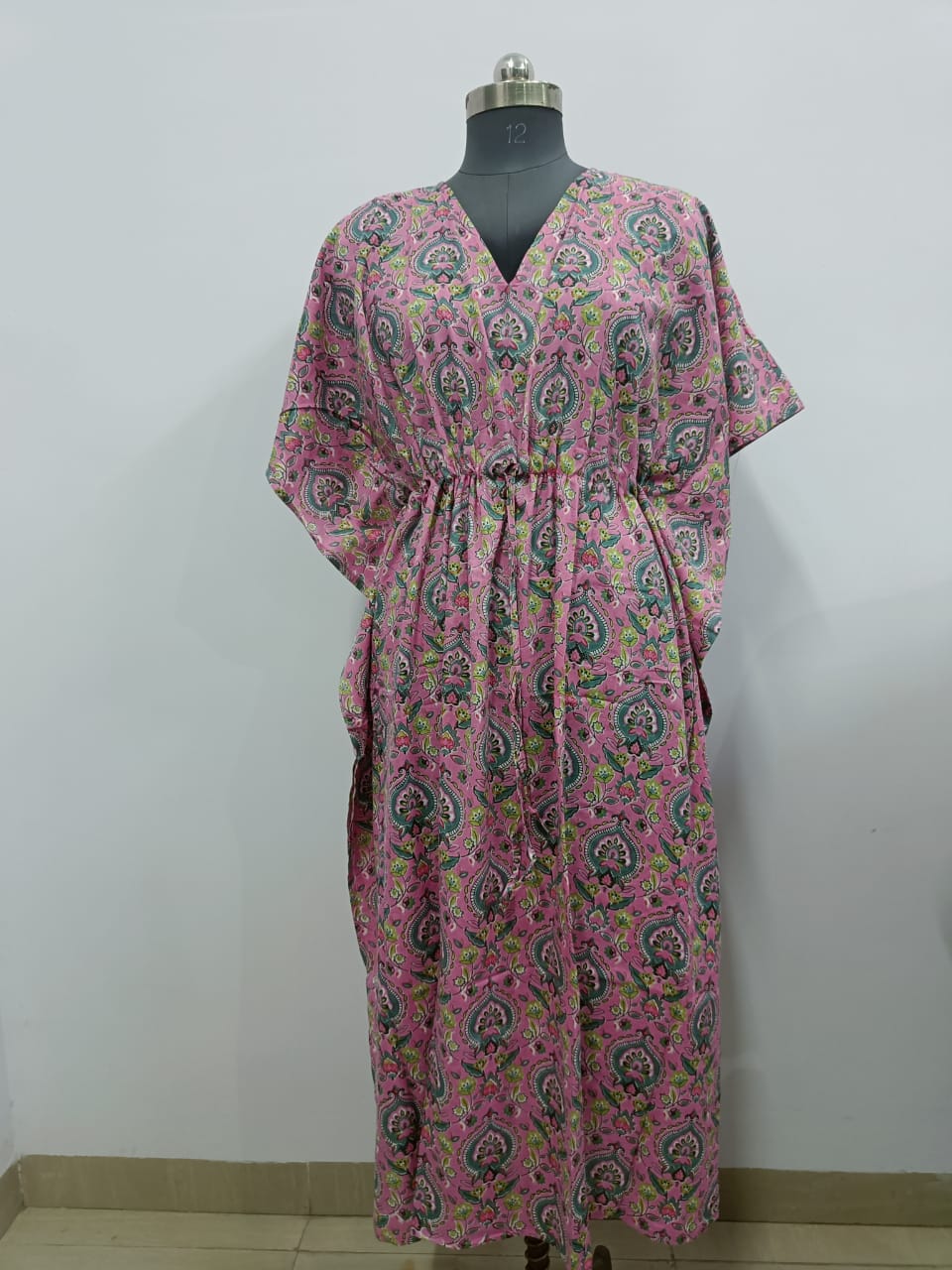 Cotton Block Printed Fabric Long Short Kaftan