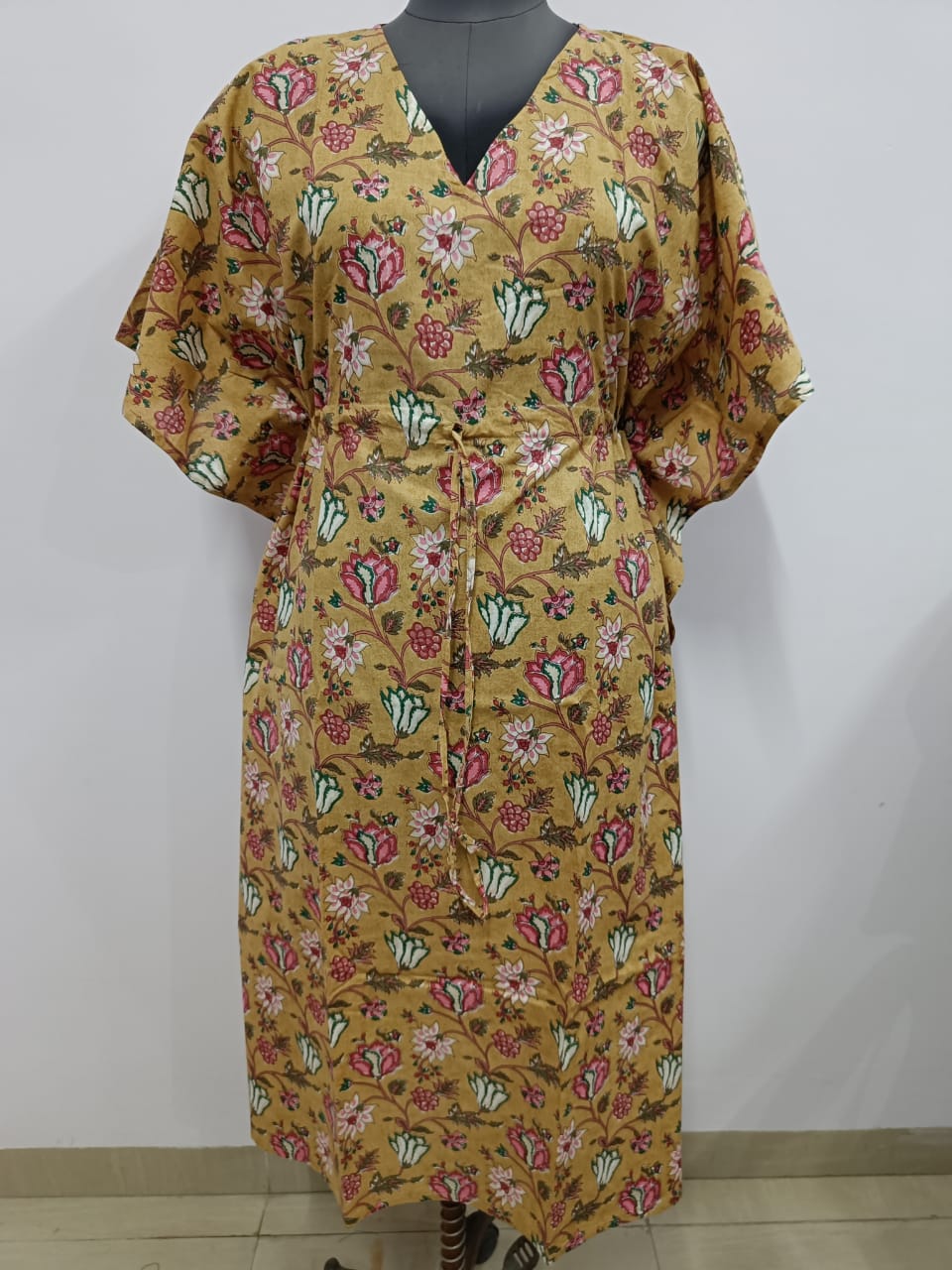 Cotton Block Printed Fabric Long Short Kaftan