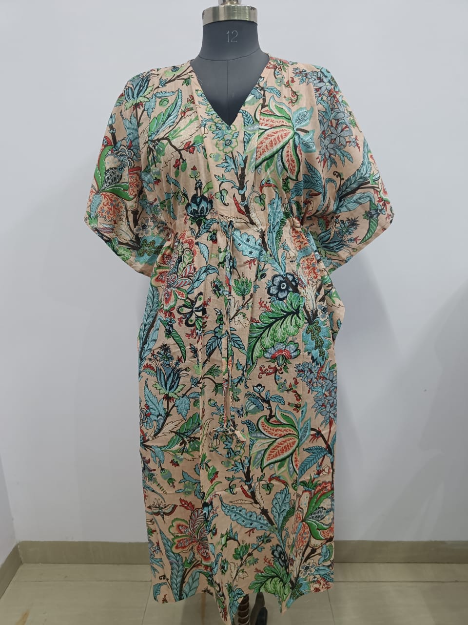 Cotton Block Printed Fabric Long Short Kaftan