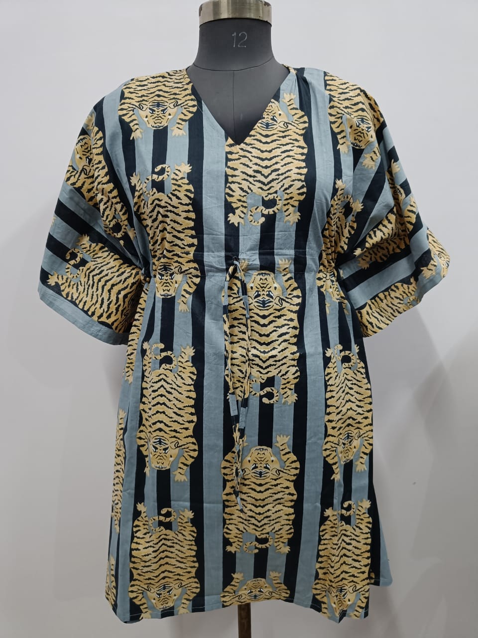Cotton Block Printed Fabric Long Short Kaftan